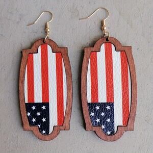 Bohemian National Flag Water Holiday Drop Earrings 4th Stars Stripes Oval